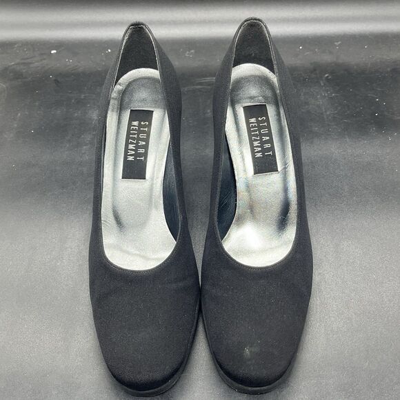 Stuart Weitzman womens black fabric chunky heel size 8.5 B - Picture 3 of 6